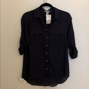 H&M Navy Blue button up - quarter sleeves